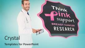  Presentation with breast cancer awareness month - Beautiful slides featuring doctor with breast cancer awareness backdrop and a light blue colored foreground