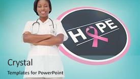  Presentation with breast cancer awareness month - PPT layouts consisting of doctor with breast cancer awareness message for awareness month background and a light blue colored foreground