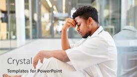  Presentation with burnout - Presentation consisting of doctor with burnout after overwork sitting in hospital on the floor background and a lemonade colored foreground