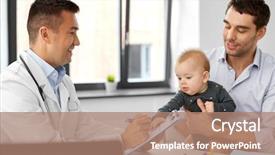  Presentation with baby medical - Beautiful presentation theme featuring doctor with clipboard at medical backdrop and a coral colored foreground