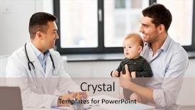  Presentation with baby medical - Beautiful PPT theme featuring doctor with clipboard at medical backdrop and a coral colored foreground