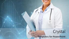  Presentation with doctor african - Slide deck with doctor with clipboard over blue background and a  colored foreground