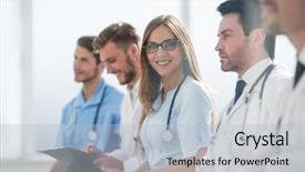  Presentation with meeting a doctor - Slide set enhanced with doctor with colleagues at meeting background and a lemonade colored foreground