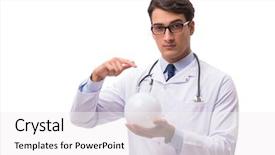  Presentation with crystal ball - PPT theme with doctor with crystal ball isolated on white background background and a white colored foreground