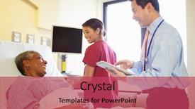  Presentation with digital hospital - Slide set with doctor with digital tablet talks background and a red colored foreground