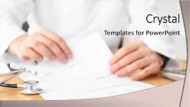  Presentation with health wellbeing - Slides with doctor with documents at workplace background and a white colored foreground