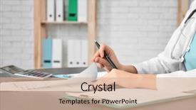  Presentation with health wellbeing - Beautiful presentation theme featuring doctor with documents at workplace backdrop and a coral colored foreground