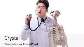  Presentation with skeleton - Cool new PPT layouts with doctor with dog skeleton isolated backdrop and a  colored foreground