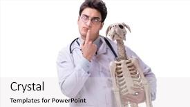  Presentation with scroll paper isolated on white - Presentation design consisting of doctor with dog skeleton isolated background and a  colored foreground