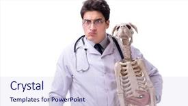  Presentation with skeleton - Amazing PPT theme having doctor with dog skeleton isolated backdrop and a  colored foreground