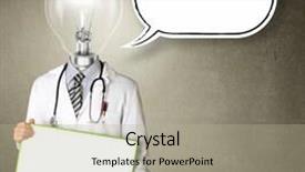  Presentation with medical robot hand and doctor - Slides consisting of doctor with empty board in his hands with thought bubble template smiles at camera isolated background and a mint green colored foreground