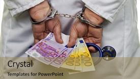  Presentation with money notes - PPT layouts with doctor with euro bank notes background and a coral colored foreground