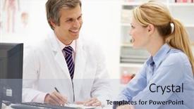  Presentation with asian doctor obese patient - PPT theme enhanced with doctor with female patient background and a light blue colored foreground