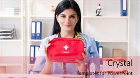  Presentation with first aid - Cool new slides with doctor with first aid bag backdrop and a coral colored foreground
