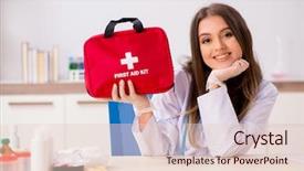  Presentation with first aid - Beautiful slide deck featuring doctor with first aid bag backdrop and a lemonade colored foreground