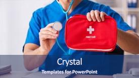  Presentation with first aid - Slide deck featuring doctor with first aid bag background and a  colored foreground