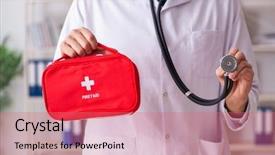  Presentation with first aid - PPT layouts enhanced with doctor with first aid bag background and a  colored foreground