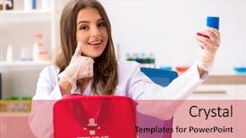  Presentation with first aid - Colorful presentation theme enhanced with doctor with first aid bag backdrop and a red colored foreground
