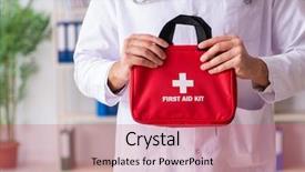  Presentation with first aid - Slide deck featuring doctor with first aid bag background and a  colored foreground