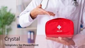  Presentation with first aid - Amazing slide deck having doctor with first aid bag backdrop and a  colored foreground