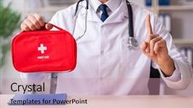  Presentation with first aid - Presentation theme having doctor with first aid bag background and a coral colored foreground