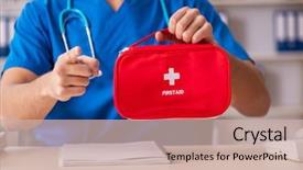  Presentation with first aid - Presentation enhanced with doctor with first aid bag background and a soft green colored foreground