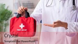  Presentation with first aid - Slide set consisting of doctor with first aid bag background and a coral colored foreground