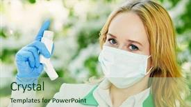  Presentation with inhaler - PPT theme with doctor with inhaler spray background and a mint green colored foreground