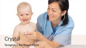  Presentation with baby doctor - Slide set enhanced with doctor with little baby isolated background and a light gray colored foreground