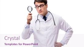  Presentation with detective magnifying glass - Colorful slide deck enhanced with doctor with magnifying glass on white background backdrop and a sky blue colored foreground