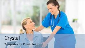  Presentation with caring - Theme with doctor with middle aged patient background and a light blue colored foreground