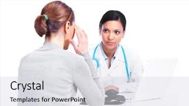  Presentation with patient and doctor - Colorful slide set enhanced with doctor with patient woman isolated backdrop and a light gray colored foreground