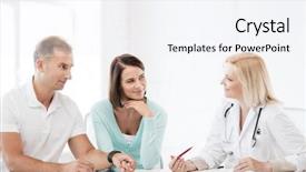  Presentation with medical concept - Presentation design featuring doctor with patients in cabinet background and a sky blue colored foreground