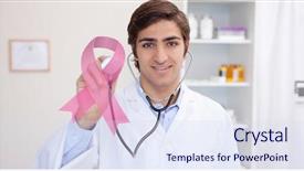  Presentation with pink ribbon breast awareness - Presentation theme consisting of doctor with pink breast cancer background and a  colored foreground