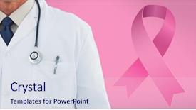  Presentation with pink ribbon breast awareness - Presentation having doctor with pink breast cancer background and a  colored foreground