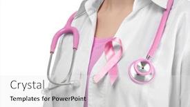  Presentation with pink ribbon breast awareness - Beautiful PPT theme featuring doctor with pink ribbon on robe against white background breast cancer awareness concept backdrop and a white colored foreground