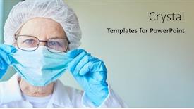  Presentation with epidemic - Beautiful PPT layouts featuring doctor-with-protective-clothing backdrop and a light gray colored foreground