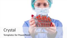  Presentation with pills - Presentation theme featuring doctor with shopping cart full background and a white colored foreground