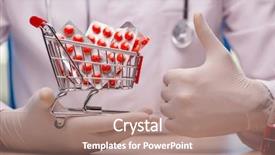  Presentation with capsules pills pill doctor prescription - Colorful slide set enhanced with doctor with shopping cart full backdrop and a coral colored foreground