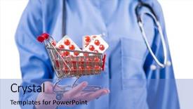  Presentation with capsules pills pill doctor prescription - Amazing presentation design having doctor with shopping cart full backdrop and a teal colored foreground