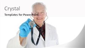  Presentation with aged - Cool new presentation theme with doctor-with-stethoscope-a-middle backdrop and a white colored foreground