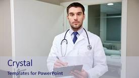  Presentation with clipboard stethoscope - Beautiful slide set featuring doctor with stethoscope and clipboard at hospital backdrop and a lemonade colored foreground