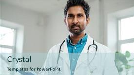  Presentation with indian cricketer - PPT layouts having doctor with stethoscope around neck background and a light blue colored foreground