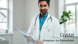  Presentation with indian politics feree hindi - PPT theme featuring doctor with stethoscope around neck background and a sky blue colored foreground