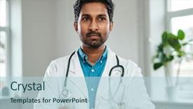  Presentation with doctor office - Amazing slide deck having doctor with stethoscope around neck backdrop and a light blue colored foreground