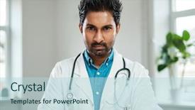  Presentation with indian politics feree hindi - PPT theme consisting of doctor with stethoscope around neck background and a light blue colored foreground