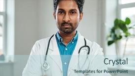  Presentation with doctor office - Slide set enhanced with doctor with stethoscope around neck background and a light blue colored foreground