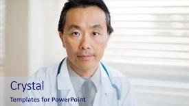  Presentation with doctor and collegue relationship - Presentation design having doctor with stethoscope around neck background and a sky blue colored foreground