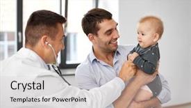  Presentation with baby medical - Presentation theme enhanced with doctor with stethoscope at medical background and a light gray colored foreground