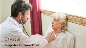  Presentation with rehab clinic - Slide deck consisting of doctor-with-stethoscope-auscultating-sick background and a mint green colored foreground